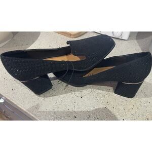 Andiamo Black Slip-on Sparkle Loafer Thick Chunky Heels size 8